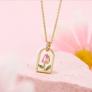 Rose Necklace 14k Gold Plated Colorful Zirconia